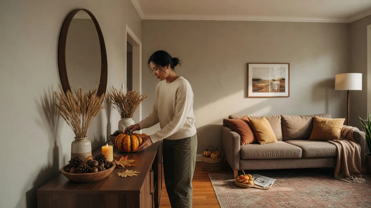 How to Style a Fall Mantel Display Without a Real Mantel