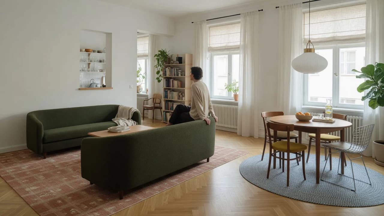 How to Anchor a Studio Living and Dining Area Without Walls