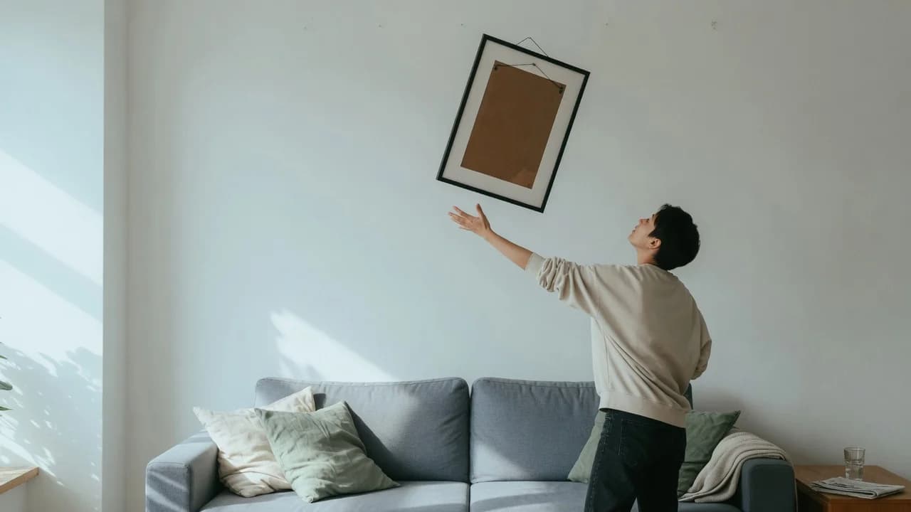 Fill That Tall Wall Above Your Sofa Without a Single Nail Hole